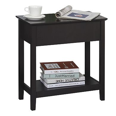 End Table with Cabinet and Shelf, Retro Side Table for Small Spaces - Dark Coffee