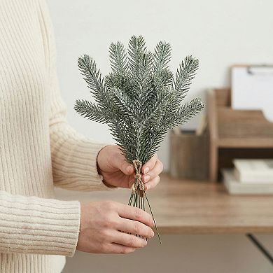 12 Pcs Artificial Fir Pine Branches 9.4" Realistic PE Pine Needle Picks Waterproof Greenery Stems