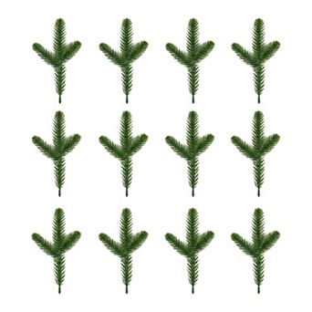 12 pc Artificial Fir Pine Branches 9.4" Realistic PE Pine Needle Picks Waterproof Greenery Stems
