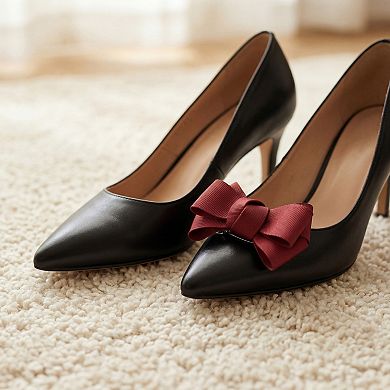 2 PCS Women's Bow Shoe Clips Rhinestone Satin Shoe Buckle Removable Decorative Clips for Heels Flats