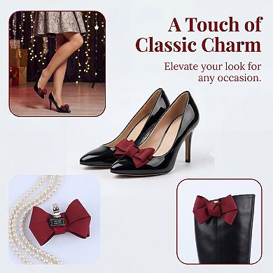 2 PCS Women's Bow Shoe Clips Rhinestone Satin Shoe Buckle Removable Decorative Clips for Heels Flats