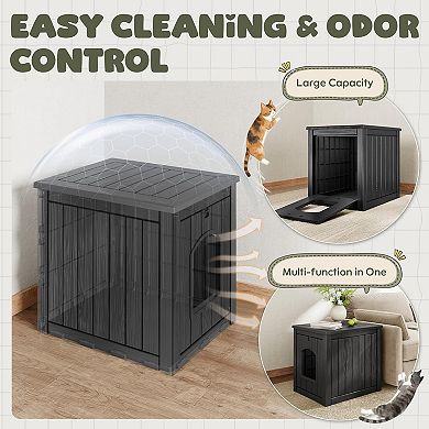 EFU Weatherproof Cat House & Litter Box Enclosure, Resin Outdoor/Indoor with Flip-Down Front