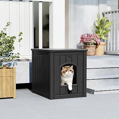 EFU Weatherproof Cat House & Litter Box Enclosure, Resin Outdoor/Indoor with Flip-Down Front
