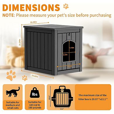 EFU Weatherproof Cat House & Litter Box Enclosure, Resin Outdoor/Indoor with Flip-Down Front