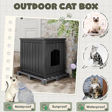 EFU Weatherproof Cat House & Litter Box Enclosure, Resin Outdoor/Indoor with Flip-Down Front
