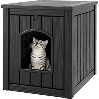 EFU Weatherproof Cat House & Litter Box Enclosure, Resin Outdoor/Indoor with Flip-Down Front