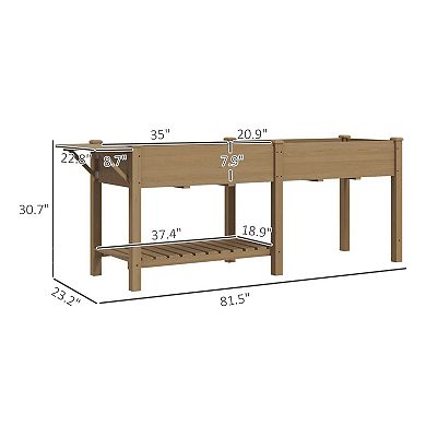 Raised Garden Bed Planter Box with Storage Shelf, Side Table and Divided Beds