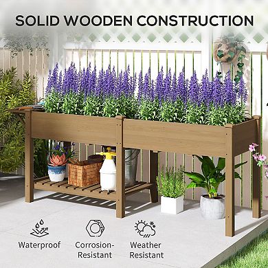 Raised Garden Bed Planter Box with Storage Shelf, Side Table and Divided Beds
