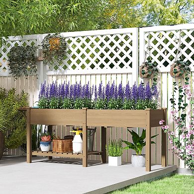 Raised Garden Bed Planter Box with Storage Shelf, Side Table and Divided Beds