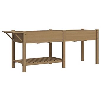 Raised Garden Bed Planter Box with Storage Shelf, Side Table and Divided Beds