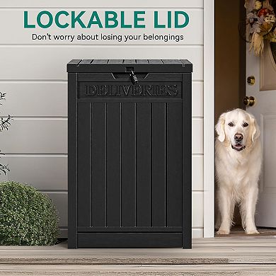 EFU 55 Gallon Package Delivery Box, Weatherproof Resin Lockable with Wood Grain
