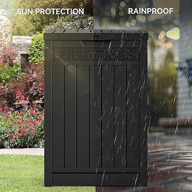 EFU 55 Gallon Package Delivery Box, Weatherproof Resin Lockable with Wood Grain