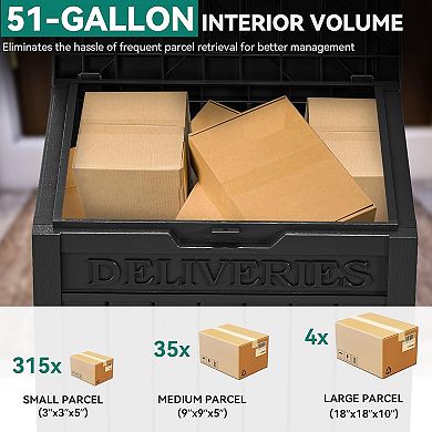 EFU 55 Gallon Package Delivery Box, Weatherproof Resin Lockable with Wood Grain
