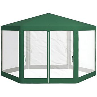 Hexagon Screen Gazebo Canopy Tent with Mesh Walls and Steel Frame for Backyard Patio