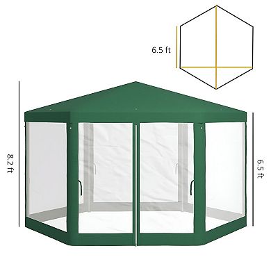 Hexagon Screen Gazebo Canopy Tent with Mesh Walls and Steel Frame for Backyard Patio