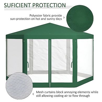 Hexagon Screen Gazebo Canopy Tent with Mesh Walls and Steel Frame for Backyard Patio