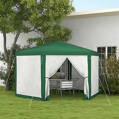 Hexagon Screen Gazebo Canopy Tent with Mesh Walls and Steel Frame for Backyard Patio