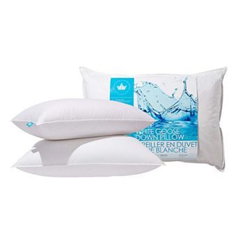2 Pack White Goose Down Pillows - Medium Support