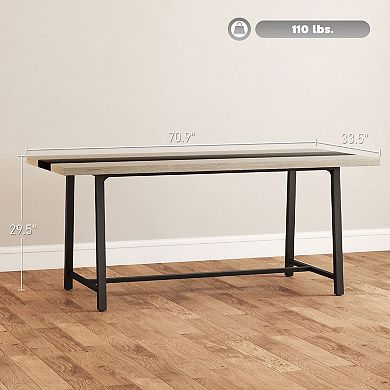Industrial Dining Table Seats 6-8 MDF Top Steel Legs for Kitchen or Office