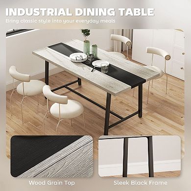 Industrial Dining Table Seats 6-8 MDF Top Steel Legs for Kitchen or Office
