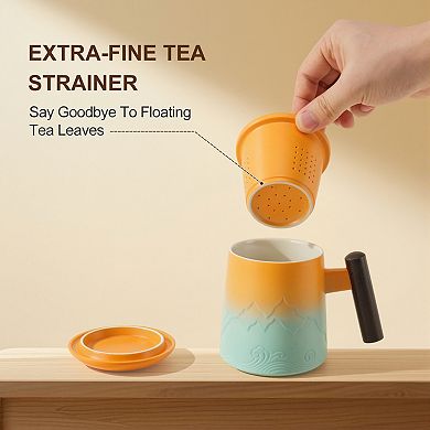 1Pc Tea Cup with Infuser, 13.5oz Ceramic Tea Infuser Mug with Wood Handle