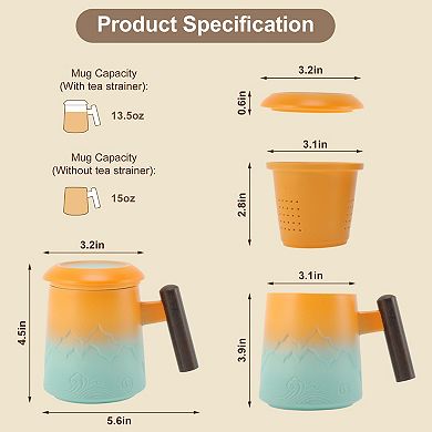 1Pc Tea Cup with Infuser, 13.5oz Ceramic Tea Infuser Mug with Wood Handle