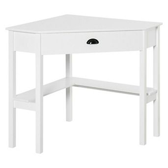 Corner Desk with Drawer and Shelves, Compact L-Shaped Desk for Small Spaces - White