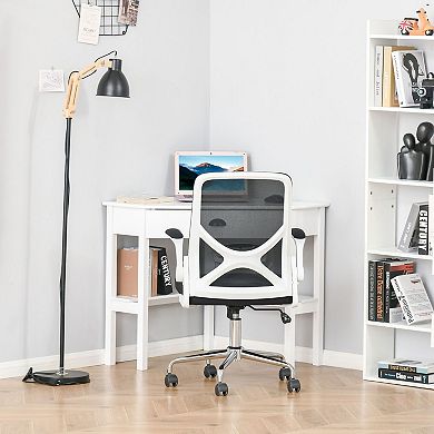 Corner Desk with Drawer and Shelves, Compact L-Shaped Desk for Small Spaces - White