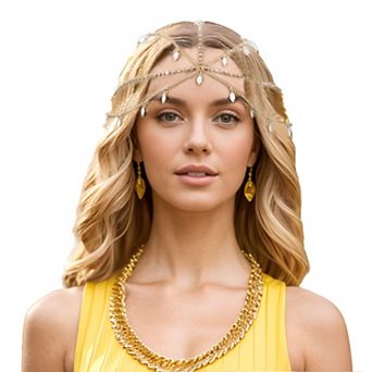 Headpiece Faux Gemstone Multi-layered Head Chain Gold Tone 1 pc