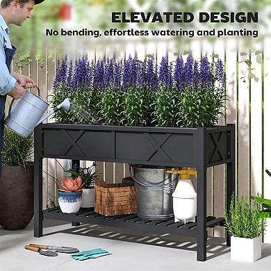 Raised Garden Bed Planter Box with Storage Shelf for Patio, Deck or Balcony