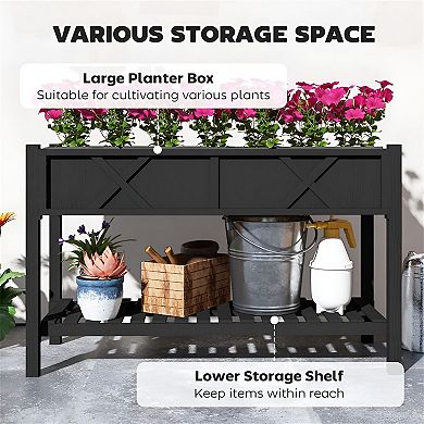 Raised Garden Bed Planter Box with Storage Shelf for Patio, Deck or Balcony