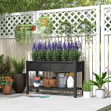 Raised Garden Bed Planter Box with Storage Shelf for Patio, Deck or Balcony