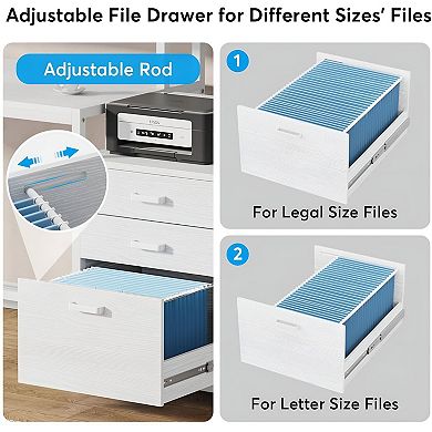 Ergonomic Computer Desk with Monitor Stand, File Cabinet, and Two-Tier Workspace