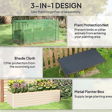 Raised Vegetable Garden Bed with Bird Netting Enclosure and Shade Cloth