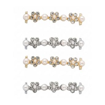 4 pc Women's Shoelace Charm DIY Decorative Rhinestones Shoe Clips Faux Pearl for Party