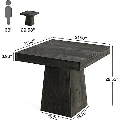 Farmhouse Dining Table for 4, Wood Finish, Pedestal Base, Compact Table