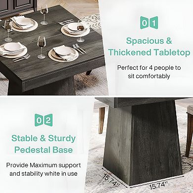 Farmhouse Dining Table for 4, Wood Finish, Pedestal Base, Compact Table