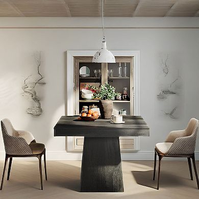 Farmhouse Dining Table for 4, Wood Finish, Pedestal Base, Compact Table