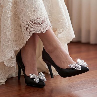 2 PCS Women's Bow Shoe Clips Rhinestone Satin Shoe Buckle Removable Decorative Clips for Heels Flats