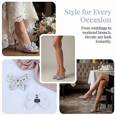 2 PCS Women's Bow Shoe Clips Rhinestone Satin Shoe Buckle Removable Decorative Clips for Heels Flats