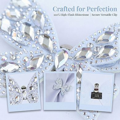 2 PCS Women's Bow Shoe Clips Rhinestone Satin Shoe Buckle Removable Decorative Clips for Heels Flats