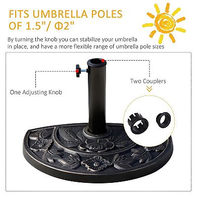 Half Patio Umbrella Base Stand for 1.5"1.9" Pole, Bronze Floral Design