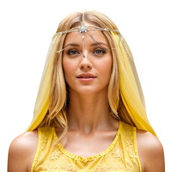 Headpiece Bohemia Faux Diamond Head Chain Silver Tone 1 pc