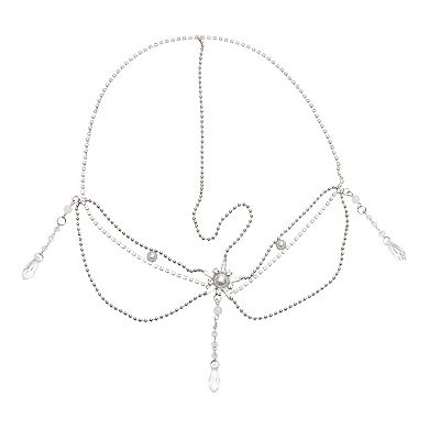 Headpiece Bohemia Faux Diamond Head Chain Silver Tone 1 Pc