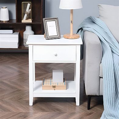 Side Table with Storage Drawer and Shelf for Bedroom, Office, or Living Room