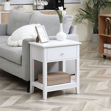 Side Table with Storage Drawer and Shelf for Bedroom, Office, or Living Room