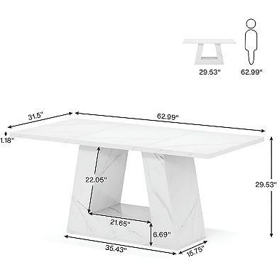 Faux Marble Dining Table for 6, Modern Rectangular Kitchen Table