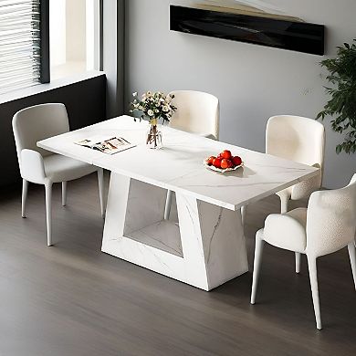 Faux Marble Dining Table for 6, Modern Rectangular Kitchen Table