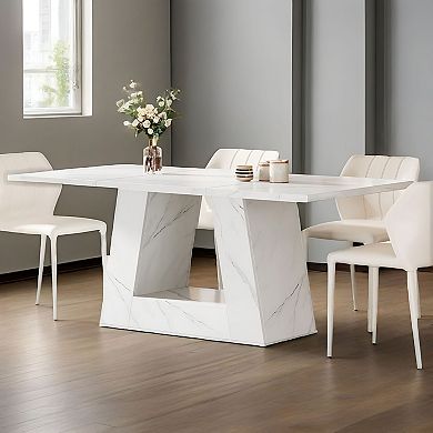 Faux Marble Dining Table for 6, Modern Rectangular Kitchen Table