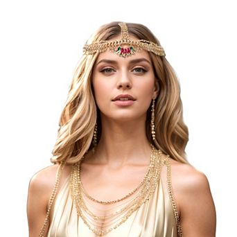 Headpiece Elastic Faux Diamond Head Chain Gold Tone 1 pc